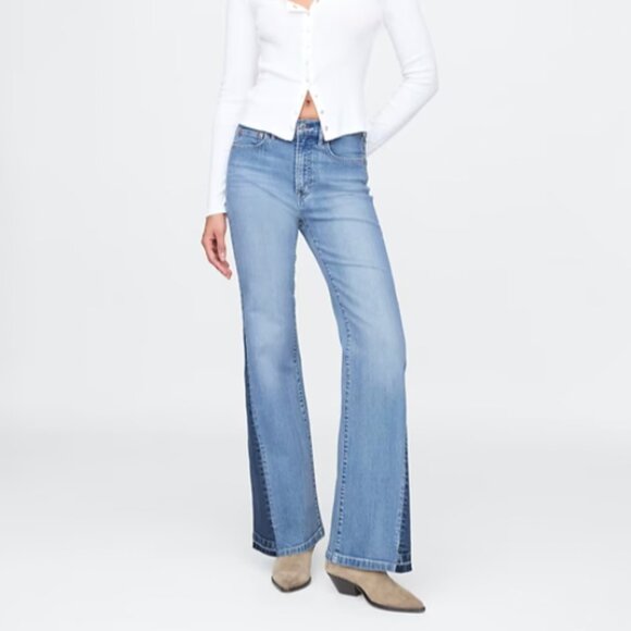 Gap High Rise Patched '70s Flare Jeans 28 - Picture 1 of 8
